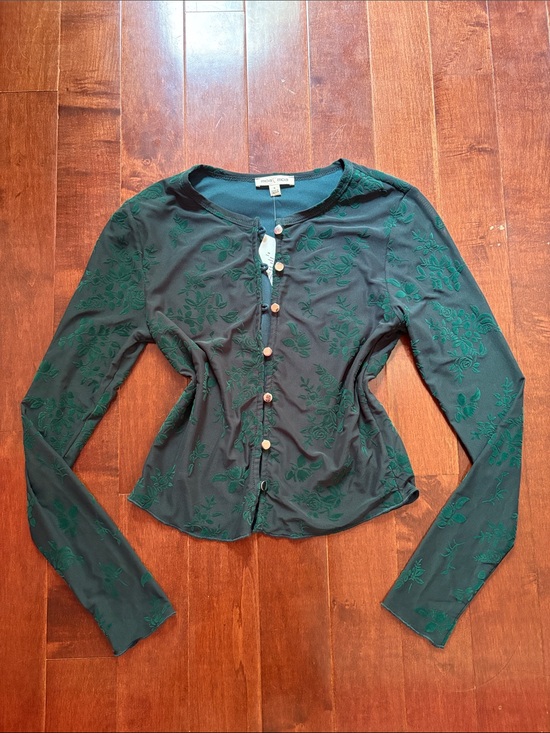 Source Unknown Tops - Dark Green Embroidered Button-Front Lace Top NWT Size Small